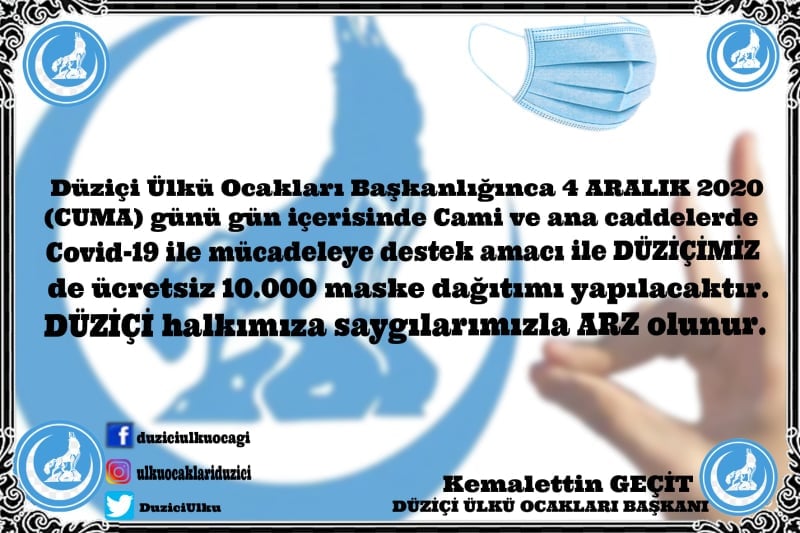 Düziçi Ülkü Ocakları Ücretsiz Maske Dağıtacak