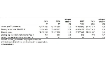 Tüik: Turizm geliri 2024 yılında %8,3 arttı